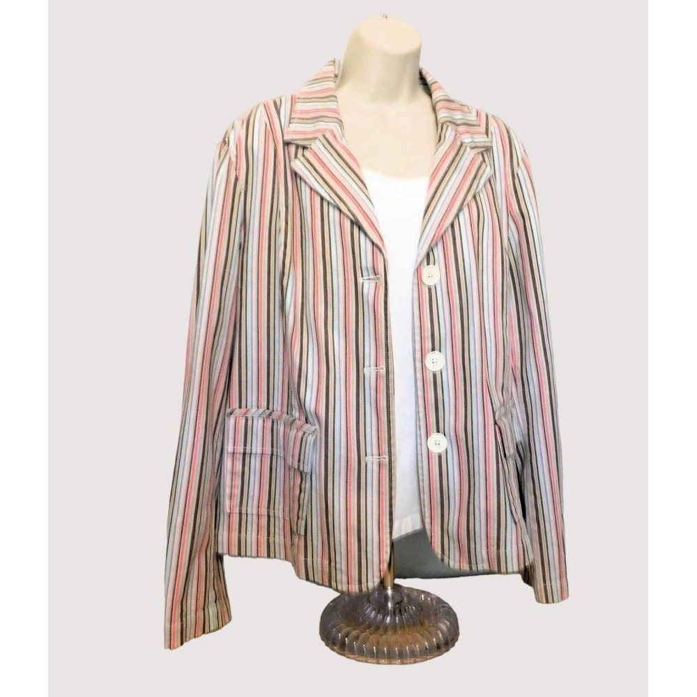 Cato Striped Jacket XL Brown Pink Blue Multicolor Long Sleeve Cotton Blend
